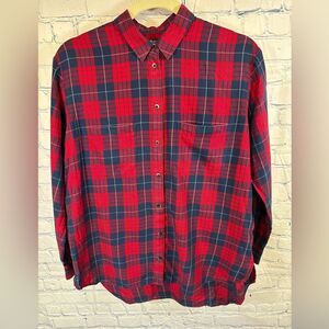 MADEWELL Edina Boyfriend Red Navy Plaid Preppy Long Sleeve Button Up Shirt S